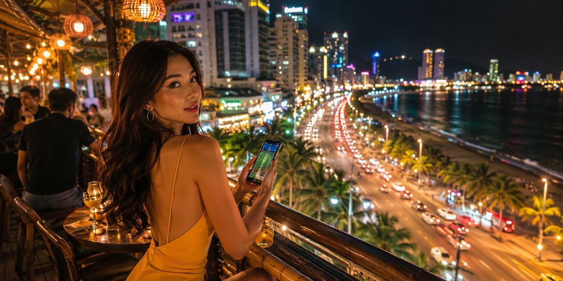 Không khí chợ đêm Nha Trang sôi động, người dùng theo dõi kết quả cá cược thể thao trên điện thoại